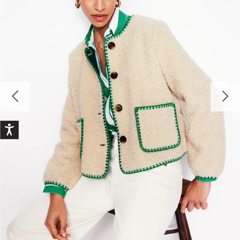 Boden Chelsea Sherpa coat with green trim
